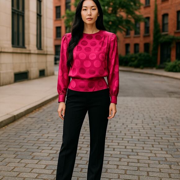 Nilani Vintage Pink Polka Dot Blouse, 70s/80s Style, Size 7/8 Office or Casual - Picture 1 of 7